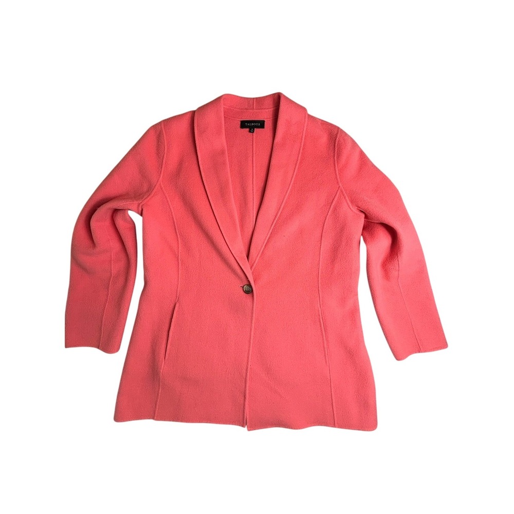 Talbots Coat‎ Blazer Women 14 Pink Shawl Collar Wool Blend Jacket Preppy